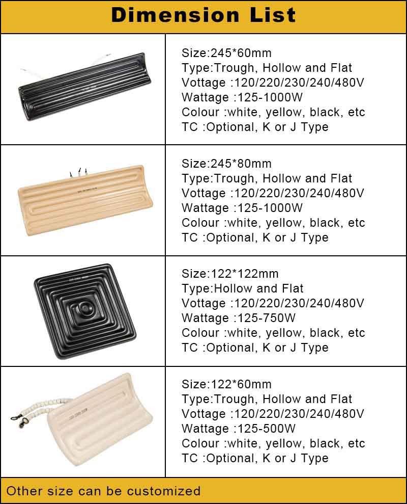 Ceramic Infrared Heater With Thermocouple Type J sizes